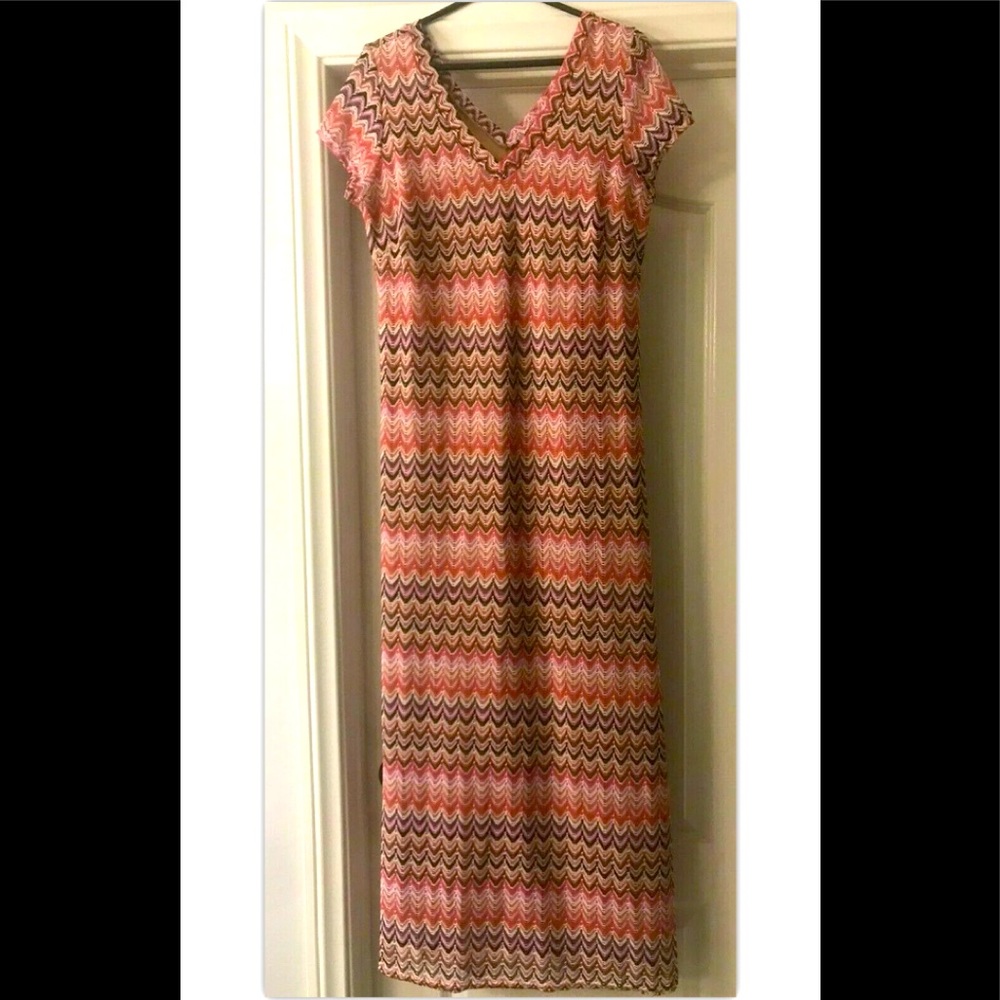 FRESH OF LA  ORANGE AND PINK CHEVRON DESIGN LONG DRESS SIZE XL PRE-OWNED